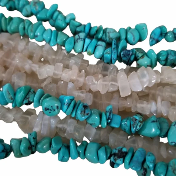 Vintage Boho Turquoise Agate & Moonstone Necklace - Picture 9 of 15